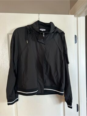 Evereve Black Bomber Jacket with Striped Trim